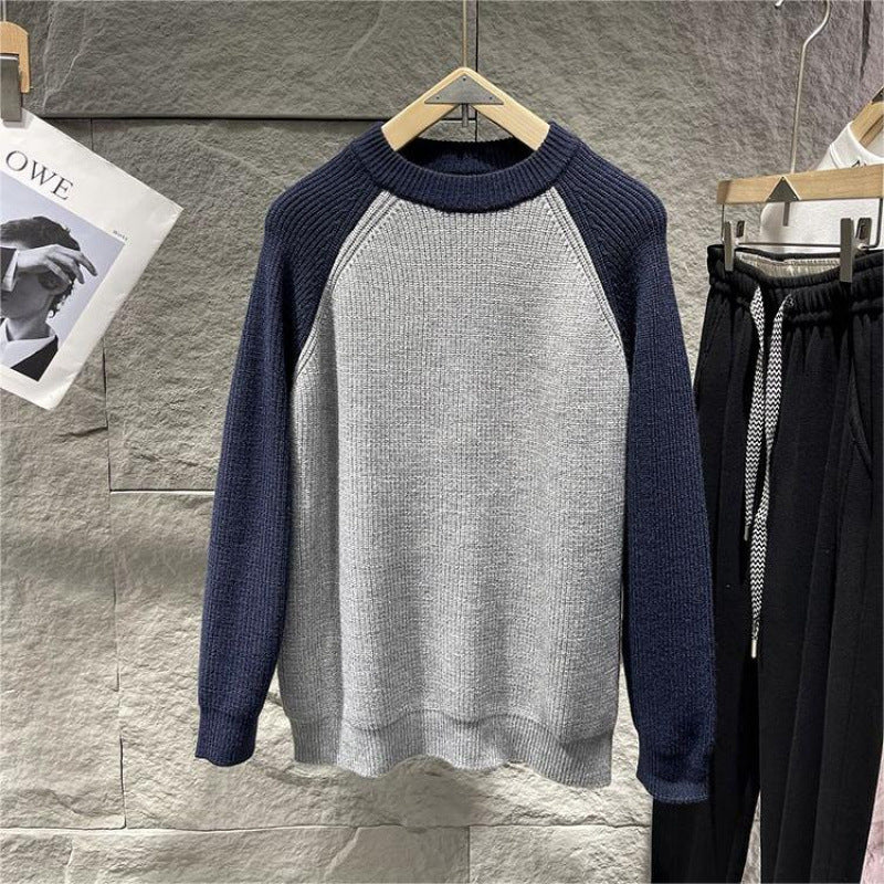 Herren Raglan-Kontraststrickpullover mit feiner Rippstruktur und gerippten Bündchen Nord Taschen
