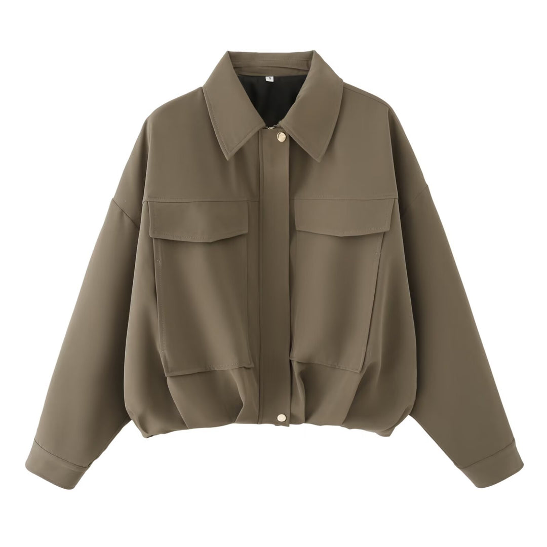 Damen Oversize Utility-Jacke mit Pattentaschen, Drop-Shoulder und elastischem Saum Nord Taschen