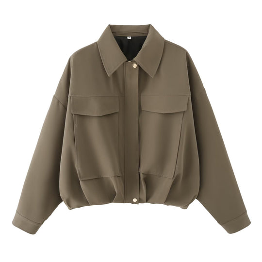 Damen Oversize Utility-Jacke mit Pattentaschen, Drop-Shoulder und elastischem Saum Nord Taschen