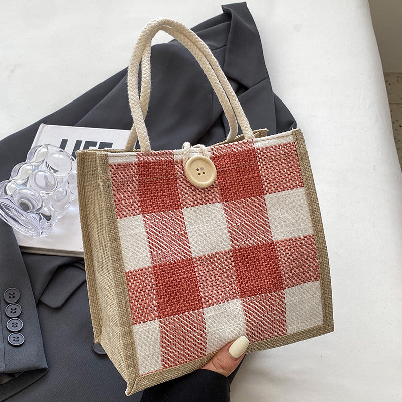 Damen Jute-Tasche im modernen Karomuster Nord Taschen