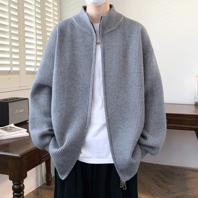 Herren Oversized Strick‑Zipjacke mit hohem Stehkragen und feiner Rippstruktur Nord Taschen