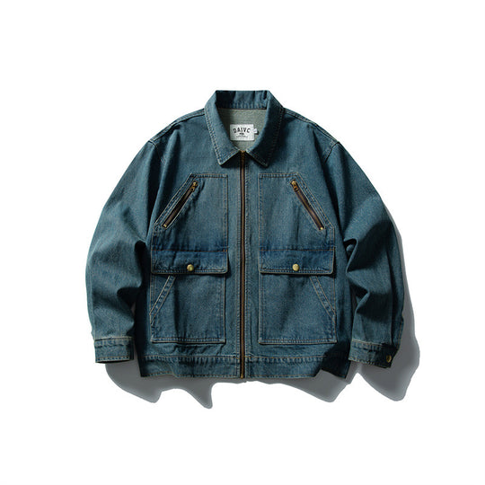 Unisex Boxy Denim Utility Blousonjacke mit mehreren Fronttaschen und robustem Reißverschluss Nord Taschen