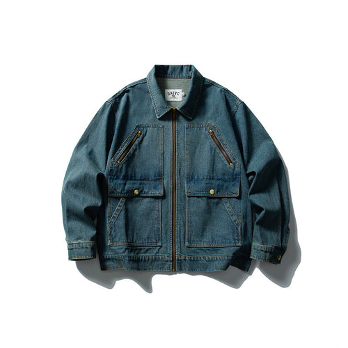Unisex Boxy Denim Utility Blousonjacke mit mehreren Fronttaschen und robustem Reißverschluss Nord Taschen