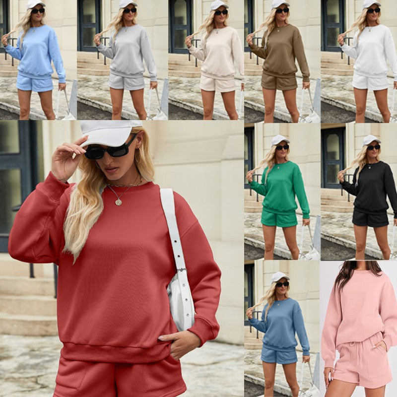 Damen Lässiges zweiteiliges Lounge-Sweatset mit Oversize-Rundhals-Sweatshirt und High-Waist-Relax-Shorts Nord Taschen