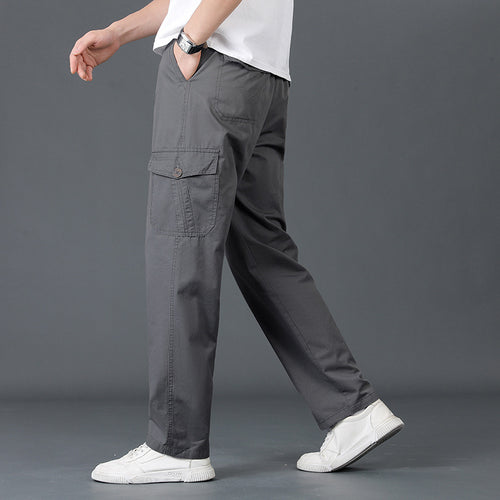 Herren Weite Cargo-Hose mit elastischem Bund, aufgesetzten Klappentaschen & geradem Bein Nord Taschen