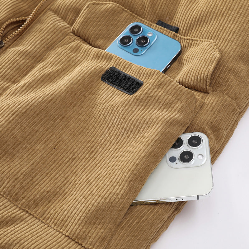 Herren Cord-Utility-Steppweste mit Teddyfutter, hohem Stehkragen und aufgesetzten Klappentaschen Nord Taschen