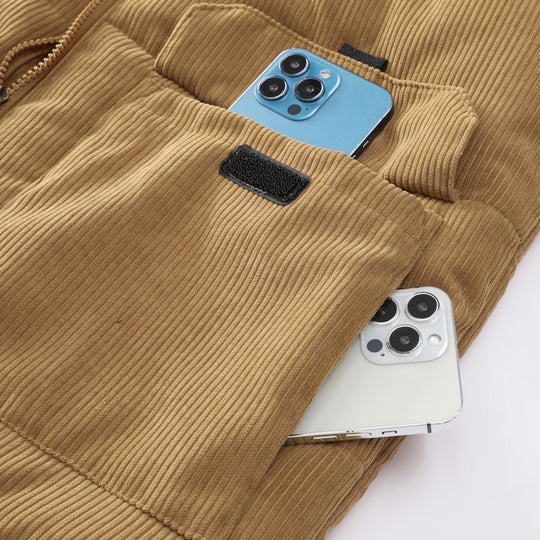 Herren Cord-Utility-Steppweste mit Teddyfutter, hohem Stehkragen und aufgesetzten Klappentaschen Nord Taschen