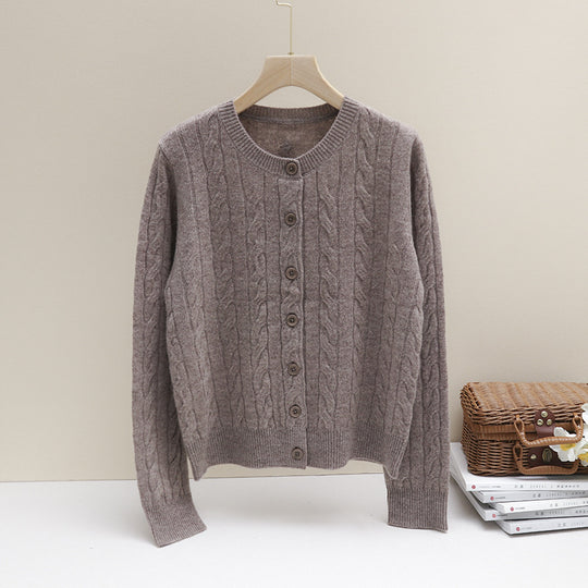 Damen Kurz geschnittener Zopfmuster-Cardigan aus leichter Baumwollmischung mit feinem Rippbündchen Nord Taschen