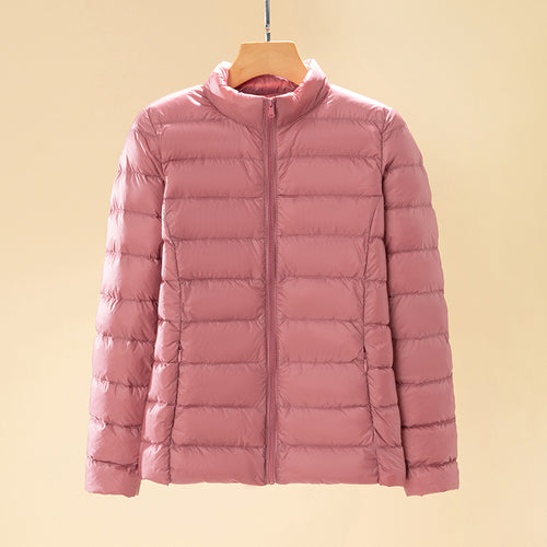 Damen ultraleichte gesteppte Daunenjacke mit Stehkragen und Reißverschluss Nord Taschen