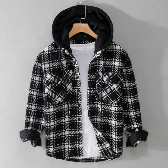 Herren Karierter Overshirt mit gesteppter Kapuze und Thermofutter Nord Taschen