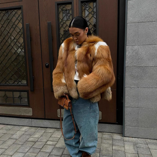 Damen Boxy-Kurzmantel im Multi-Layer Fauxfur-Look mit voluminösen Ärmeln Nord Taschen