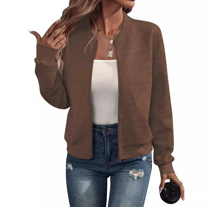 Damen modische Sweatjacke mit strukturiertem Design und praktischen Reißverschlusstaschen