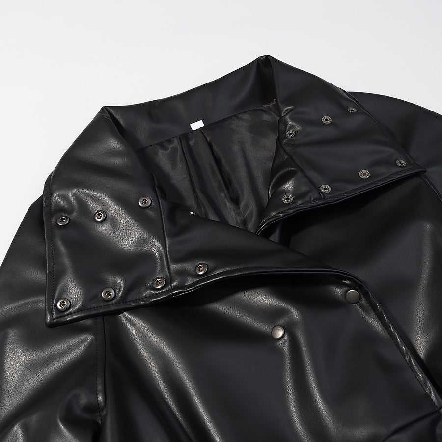 Damen Wasserabweisende Parka‑Jacke aus Kunstleder mit hohem Stehkragen und Tunnelzugtaillierung Nord Taschen