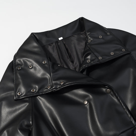 Damen Wasserabweisende Parka‑Jacke aus Kunstleder mit hohem Stehkragen und Tunnelzugtaillierung Nord Taschen