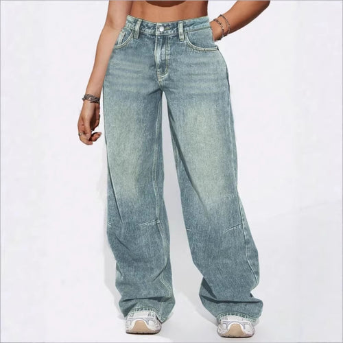 Damen High-Waist Weite Vintage-Denim Baggy-Jeans mit entspanntem Schlag Nord Taschen