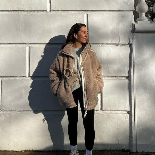 Damen Teddy-Fleecejacke mit Stehkragen Nord Taschen