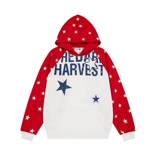 Damen Kapuzenpullover im Raglanstyle mit Sternen‑Allover, Kängurutasche und Vintage‑Print Nord Taschen