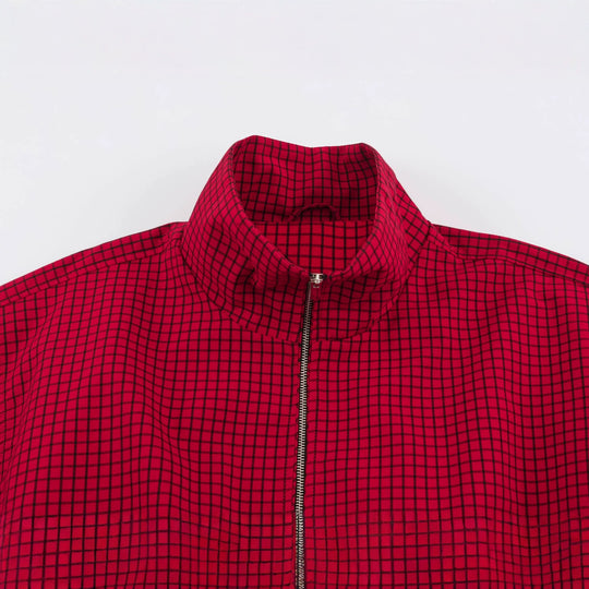 Damen Cropped Blousonjacke mit hohem Stehkragen, karierter Webstruktur und elastischem Abschluss Nord Taschen