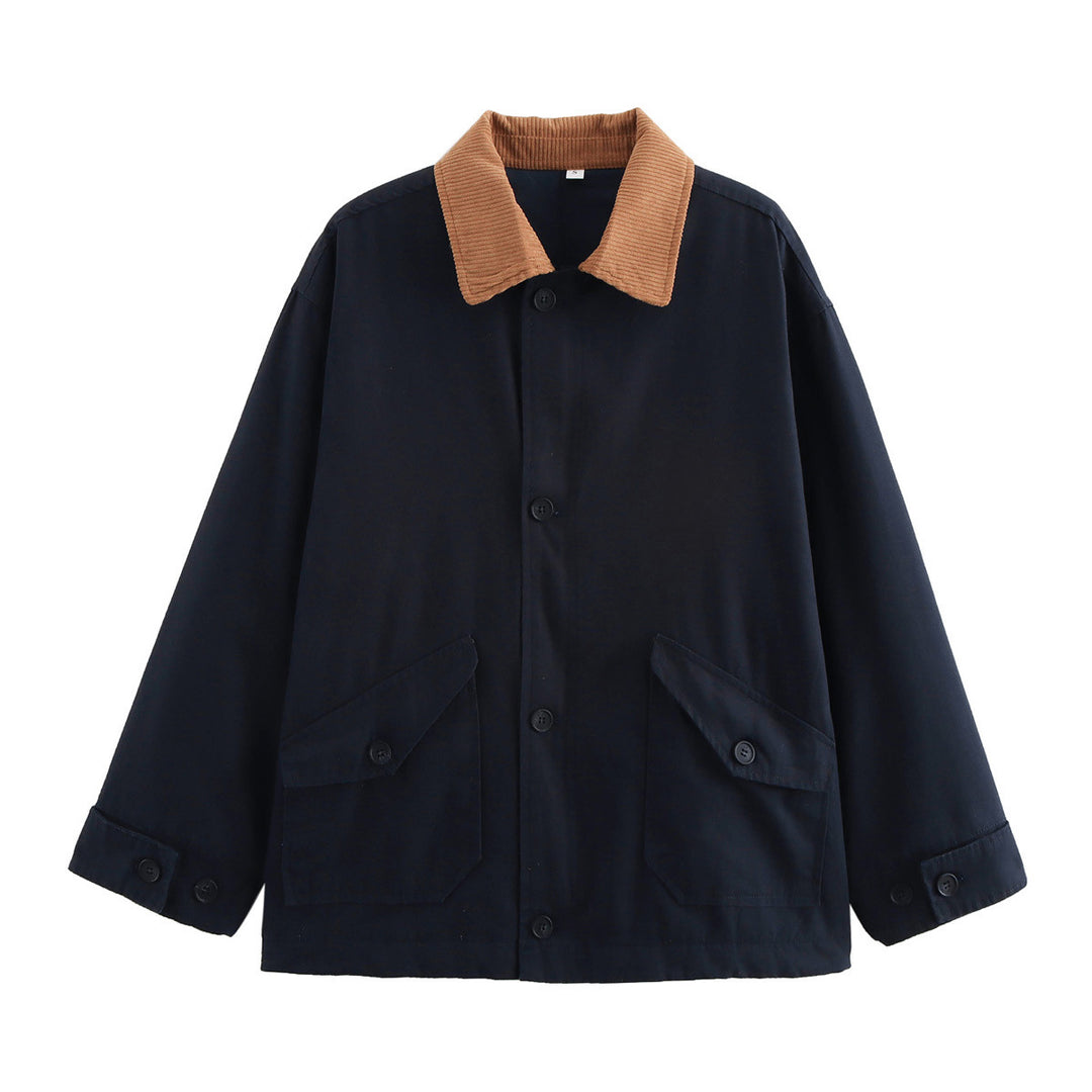 Damen Boxy Baumwoll-Canvas-Jacke mit Cordkragen, Pattentaschen und durchgehender Knopfleiste Nord Taschen