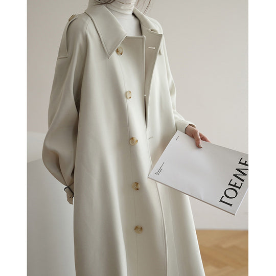 Damen Langer minimalistischer Trench‑Mantel im Cocoon‑Schnitt mit verstellbaren Manschetten Nord Taschen