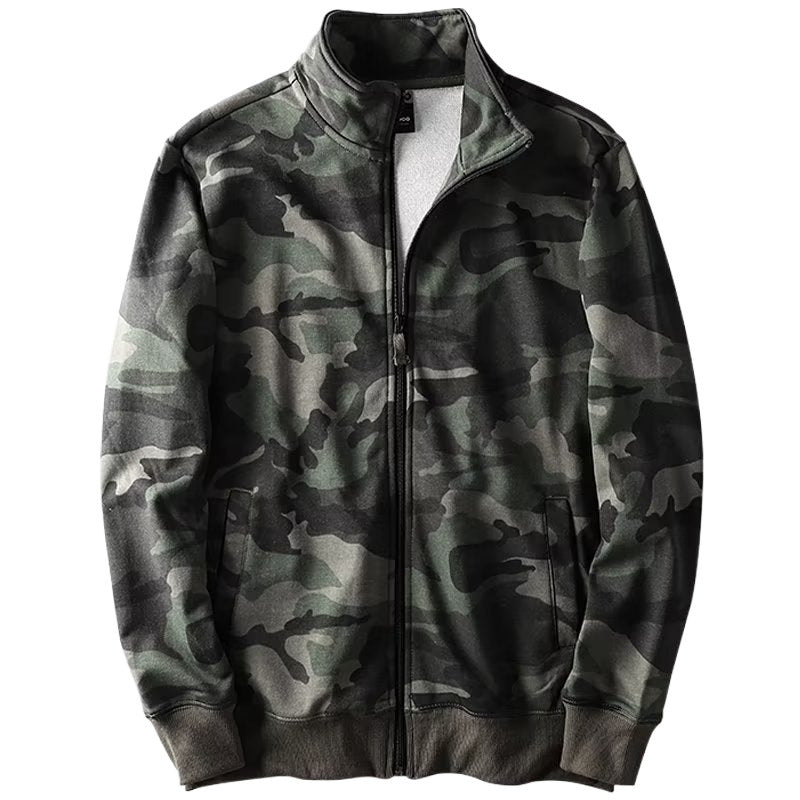 Herren Camouflage Baumwoll‑Fleece‑Zipjacke mit Stehkragen und Rippbündchen Nord Taschen