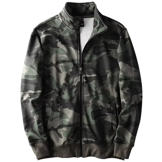 Herren Camouflage Baumwoll‑Fleece‑Zipjacke mit Stehkragen und Rippbündchen Nord Taschen