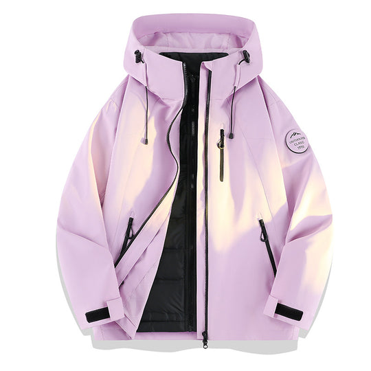 Damen Leichte wasserdichte Kapuzenjacke mit Teddy‑Charm und verdeckten Reißverschlusstaschen Nord Taschen