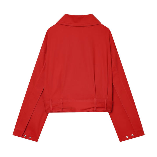 Damen Cropped‑Trenchjacke mit Tunnelzug, Knotenbindegürtel und markantem Stehkragen Nord Taschen