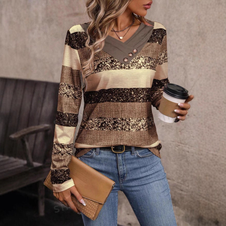 Damen Stylisches Longsleeve-Oberteil mit V-Ausschnitt und Knopfdetails Nord Taschen