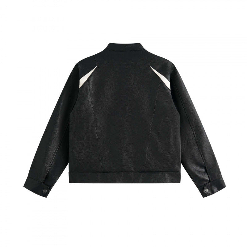 Unisex Boxy-Lederoptik-Bomberjacke mit kontrastierenden Fronttaschen und Stehkragen Nord Taschen