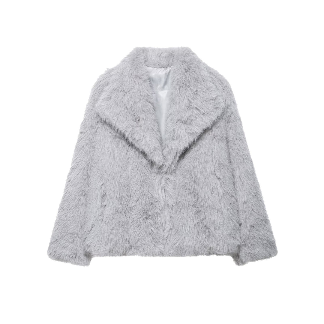 Damen Kurze Faux‑Fur Jacke mit Schalkragen und Boxy‑Schnitt Nord Taschen