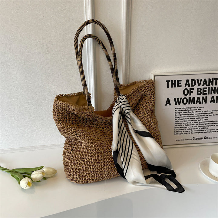 Damen lässige Strohtasche mit modischem Halstuch Nord Taschen