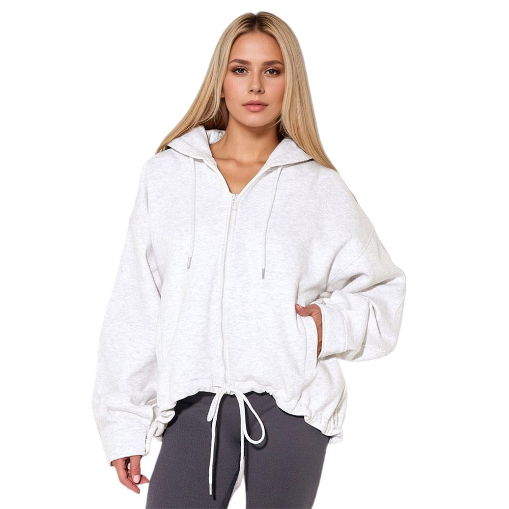 Damen oversized Kapuzenjacke mit Reißverschluss, Tunnelzug-Saum und Kängurutaschen Nord Taschen