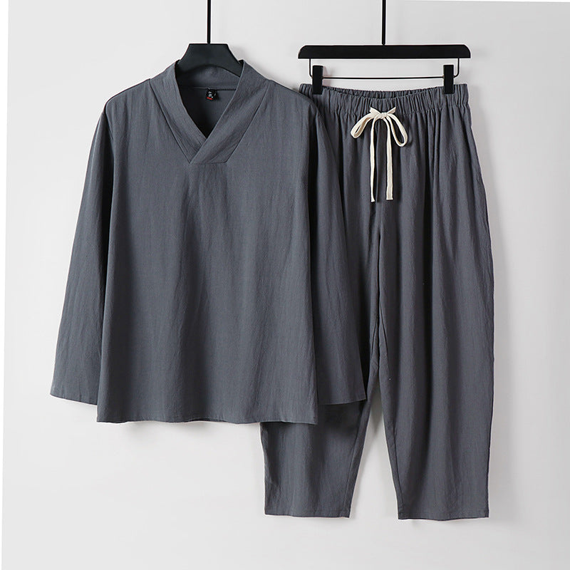Herren Leichtes, weites Loungewear-Set mit V-Ausschnitt und Kordelbund Nord Taschen