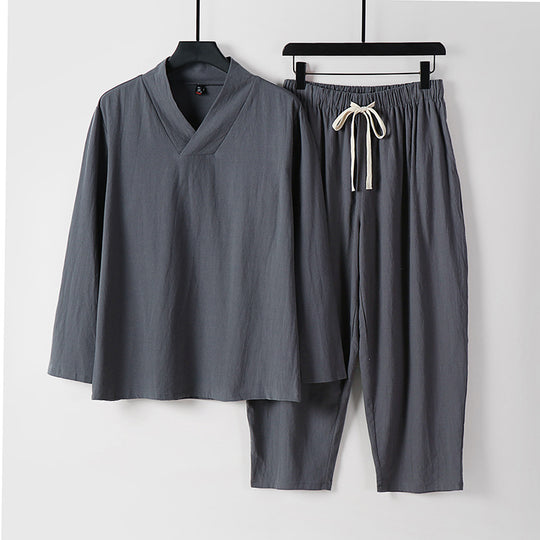Herren Leichtes, weites Loungewear-Set mit V-Ausschnitt und Kordelbund Nord Taschen