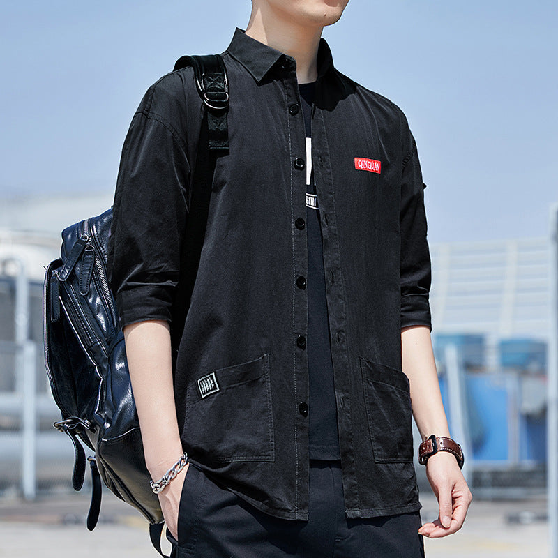 Herren Overshirt‑Hemdjacke im leichten Canvas‑Look mit aufgesetzten Fronttaschen und verkürzten Ärmeln Nord Taschen