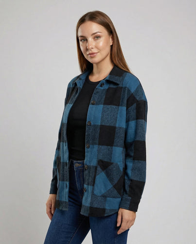Lässige Damen Karo-Longbluse