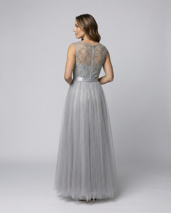Herz-Ausschnitt Maxi Ombre Grau Kleid mit Schaufel-Bodice
