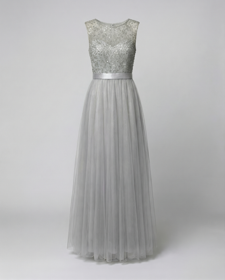 Herz-Ausschnitt Maxi Ombre Grau Kleid mit Schaufel-Bodice