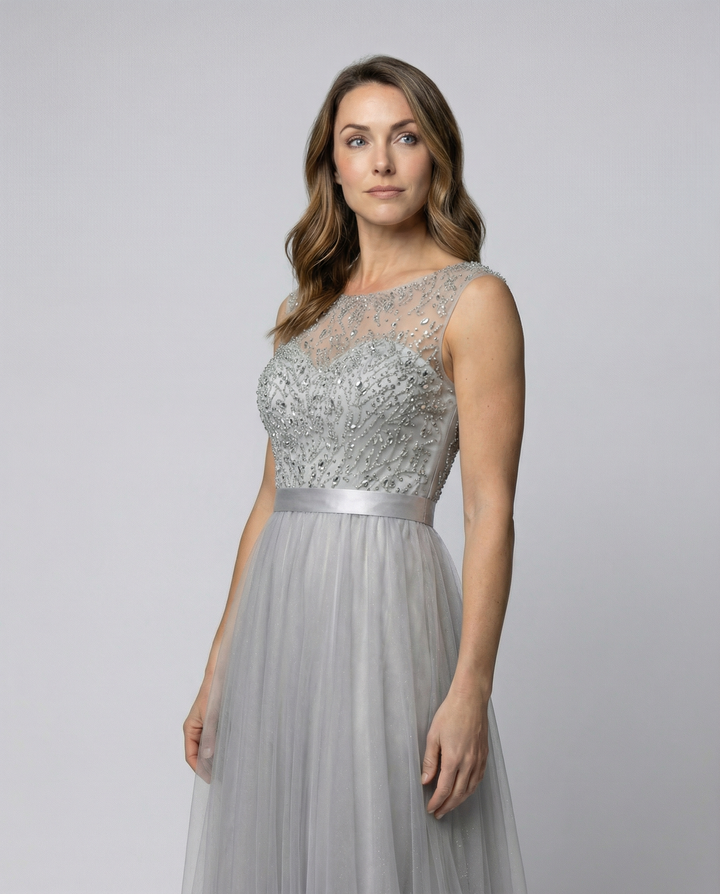 Herz-Ausschnitt Maxi Ombre Grau Kleid mit Schaufel-Bodice