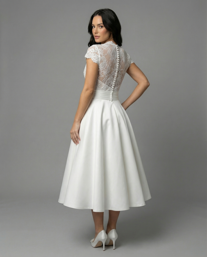 Damen Hochwertiges Hochzeitskleid mit Spitzendetails und schwingendem Rock Nord Taschen