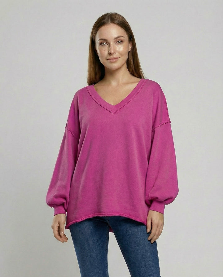 Oversized Damen V-Ausschnitt Sweatshirt
