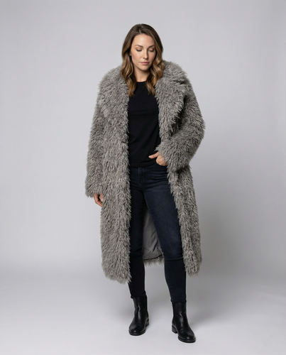 Langer Damen Kunstfellmantel Winter