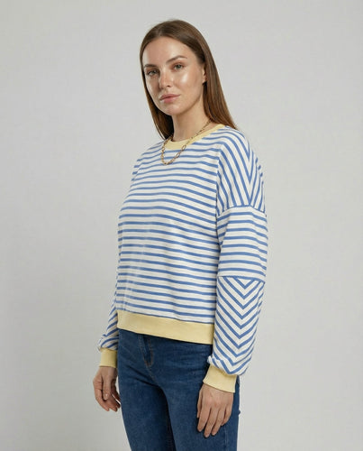 Boxy Sweatshirt Damen Gestreift