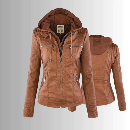 Elegantes Motorradjacke mit Kapuze Aus Hochwertigem Leder