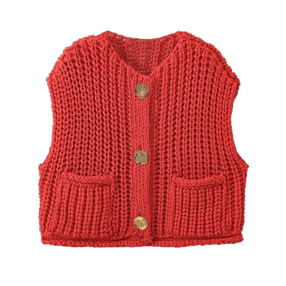 Nord Taschen | Ärmelloses Gilet - Lässig - Gestrickt - Sommer