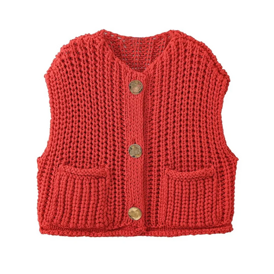 Nord Taschen | Ärmelloses Gilet - Lässig - Gestrickt - Sommer