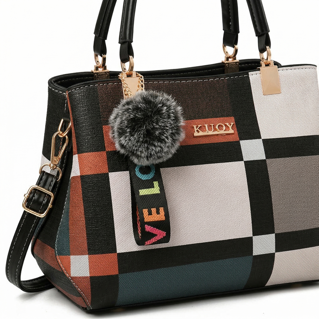 Nord Taschen | Karierte Schultertasche mit oberen Griffen