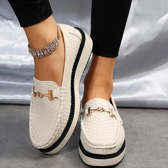 Plattform Loafers - Geflochten - Bequem - Damenschuhe - Slipper Nord Taschen