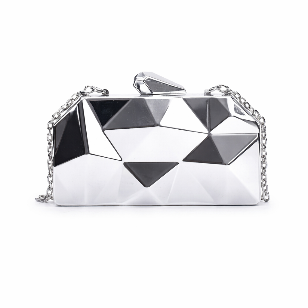 Nord Taschen | Geometrische Metallische Box Clutch, Abend Ketten Tasche